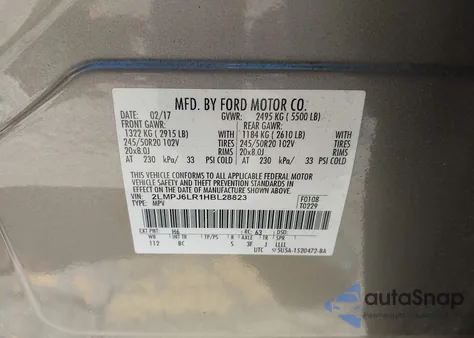 2017 Lincoln Mkx Reserve z USA, uszkodzony, nr VIN 2LMPJ6LR1HBL28823